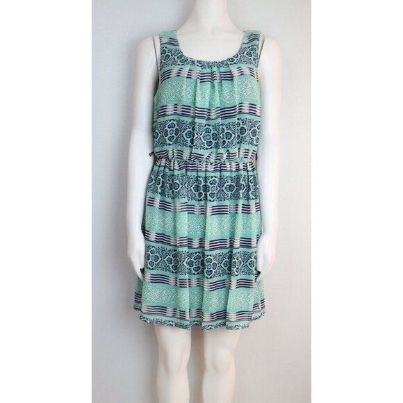 WOMEN'S GREEN AND BLUE PRINT DRESS - BY & BY- SLEEVELESS - SHORT - SIZE M - Picture 1 of 6